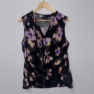 Donna Karan Black/purple Floral Twist Front Sleeveless blouse women’s Size Large